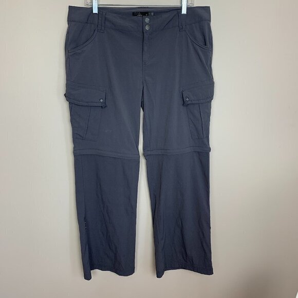 Prana Charcoal Grey Convertible Zip Front Pants - Size 14 - Picture 1 of 10